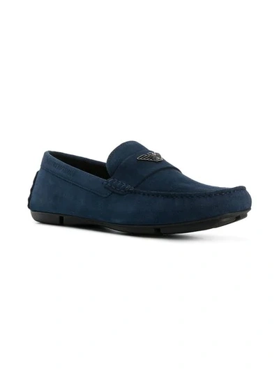 Shop Emporio Armani Slip-on Loafers In Blue