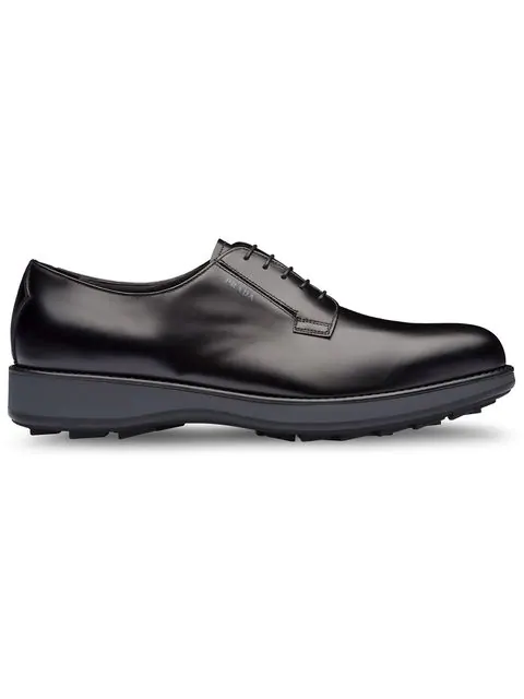 Prada Brushed Leather Derby Shoes Black Modesens
