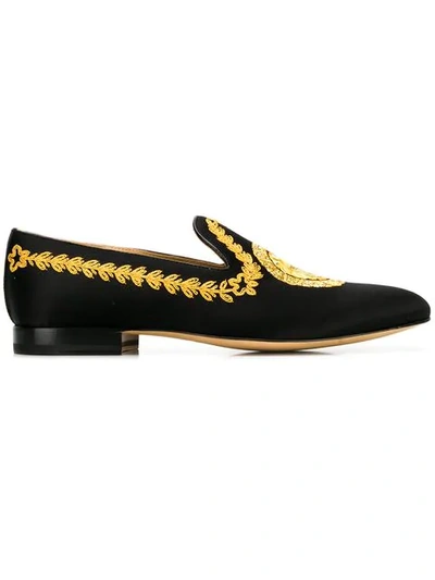 Shop Versace Embroidered Medusa Head Loafers In Black