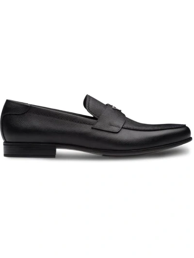 Shop Prada Logo Loafers In Black