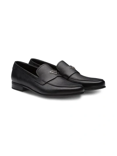 Shop Prada Logo Loafers In Black