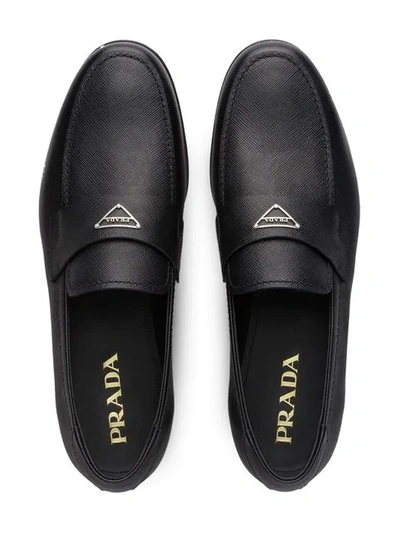 Shop Prada Logo Loafers In Black