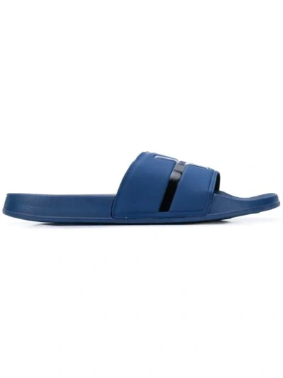 Shop Versace Jeans Logo Sliders In Blue