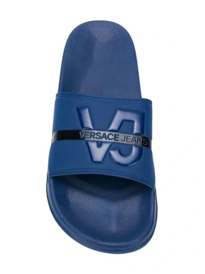Shop Versace Jeans Logo Sliders In Blue