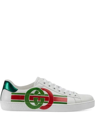 GUCCI ACE GG LOGO印花板鞋 - 白色