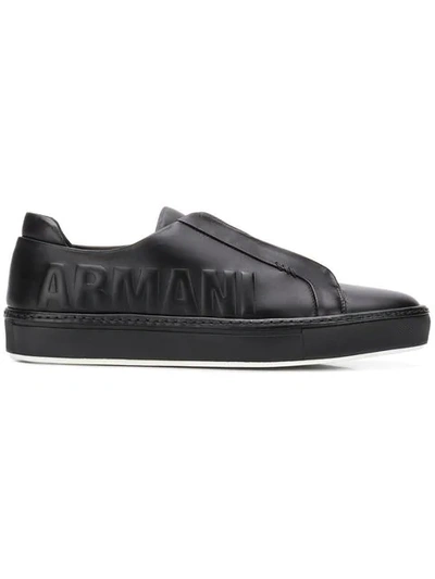 Shop Giorgio Armani Slip-on Low Top Sneakers In Black
