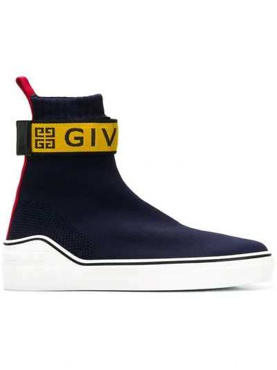 Shop Givenchy Logo Sock Sneakers In Blue