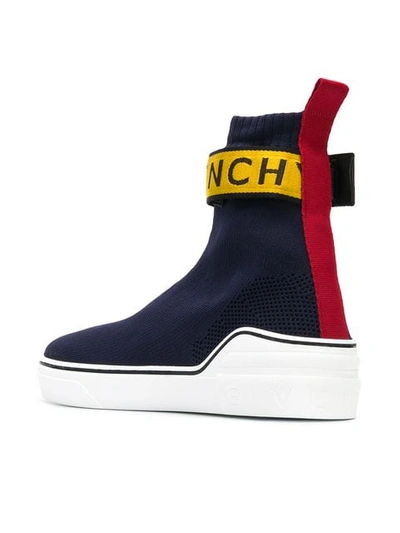 Shop Givenchy Logo Sock Sneakers In Blue