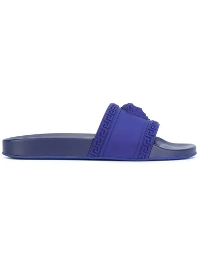 Shop Versace Medusa Pool Slides In Blue