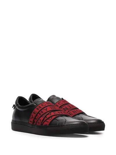 GIVENCHY BLACK AND RED URBAN STREET 4G STRAP LEATHER SNEAKERS - 黑色