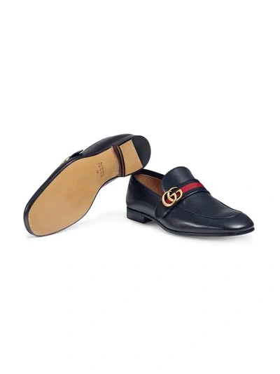 Shop Gucci Leather Loafer With Gg Web In Blue