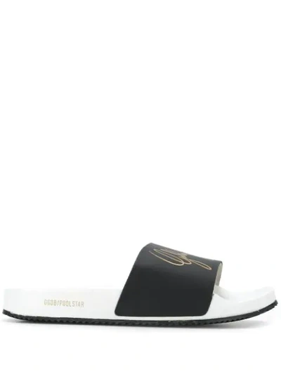 Shop Golden Goose Printed Logo Slides In Black