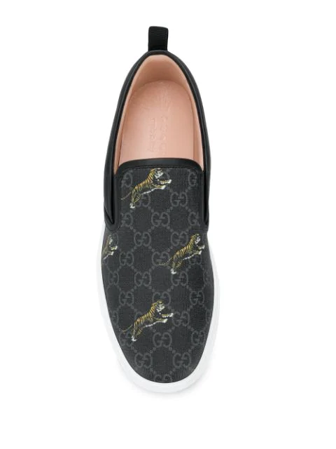 Gucci Leather Dublin Tiger Slip-on Sneakers In Black | ModeSens