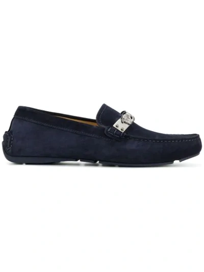 Shop Versace Chain Medusa Loafers In Blue