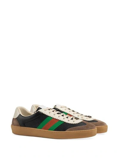 Gucci Leather And Suede Web Sneakers In Black | ModeSens