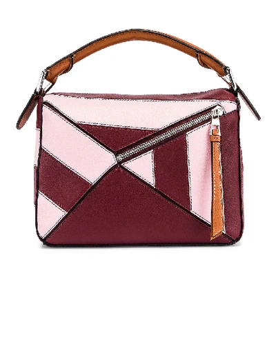 Shop Loewe Puzzle Rugby Small Bag In Wine & Pastel Pink