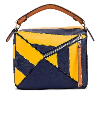 Shop Loewe Puzzle Rugby Small Bag In Blue,stripes,yellow In Yellow Mango & Marine