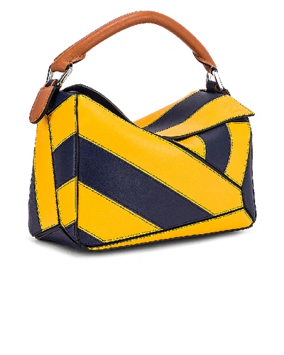 Shop Loewe Puzzle Rugby Small Bag In Blue,stripes,yellow In Yellow Mango & Marine