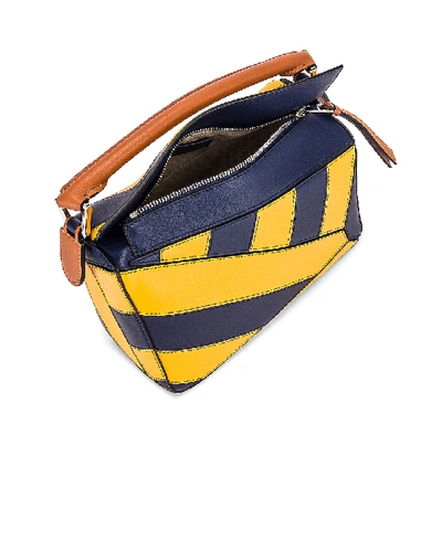 Shop Loewe Puzzle Rugby Small Bag In Blue,stripes,yellow In Yellow Mango & Marine