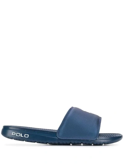 Shop Polo Ralph Lauren Logo Patch Slides In Blue