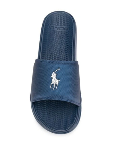 Shop Polo Ralph Lauren Logo Patch Slides In Blue