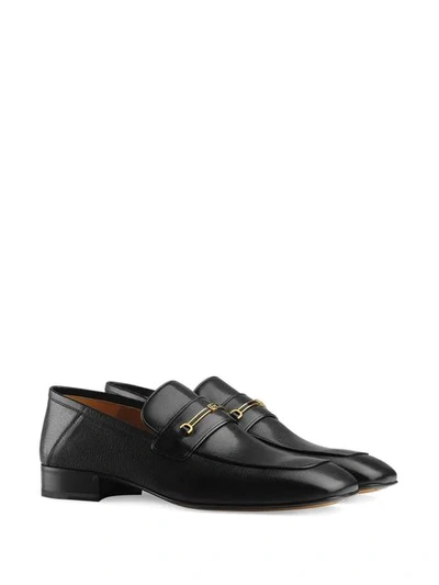 Shop Gucci Leather Loafer With Horsebit And Double G In Black