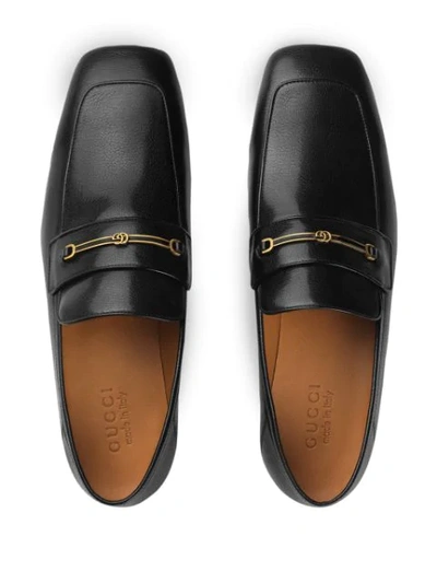 Shop Gucci Leather Loafer With Horsebit And Double G In Black