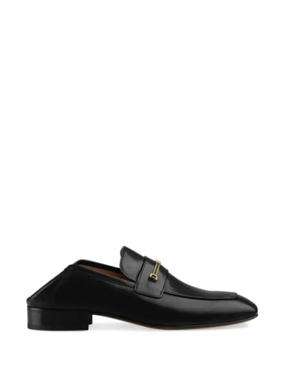 Shop Gucci Leather Loafer With Horsebit And Double G In Black