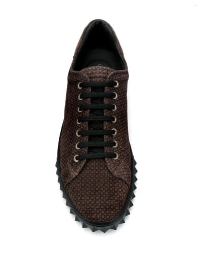 Shop Ferragamo Logo Sneakers In Brown