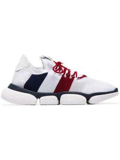 MONCLER WHITE, BLUE AND RED CHUNKY SOLED MESH SNEAKERS - 白色