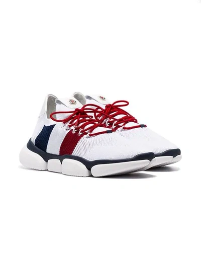 MONCLER WHITE, BLUE AND RED CHUNKY SOLED MESH SNEAKERS - 白色