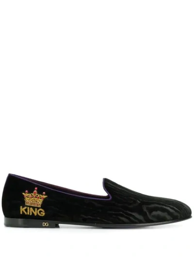 Shop Dolce & Gabbana Crown Embroidered Loafers In Black