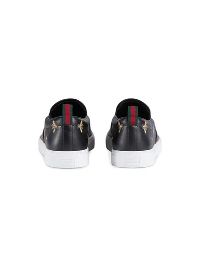 Shop Gucci Leather Slip-on Sneakers With Bees In Black