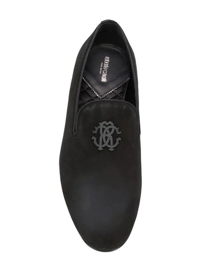 Shop Roberto Cavalli Logo Appliqué Slippers In Black
