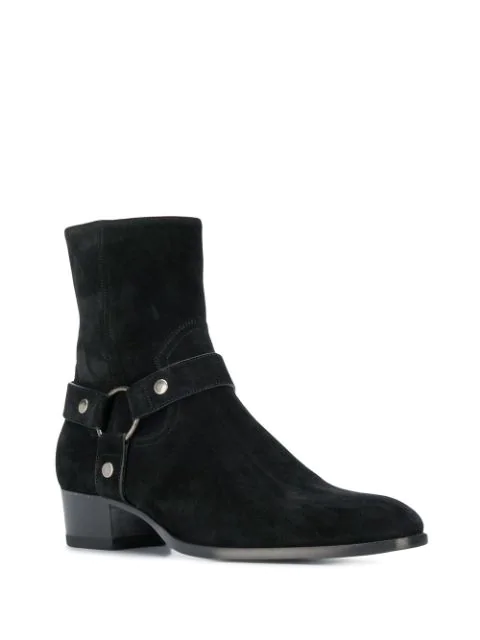 Saint Laurent Classic Wyatt 40 Harness Boot In Black Waxed Suede In ...