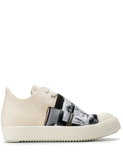 RICK OWENS DRKSHDW PRINTED PANEL SNEAKERS - 白色