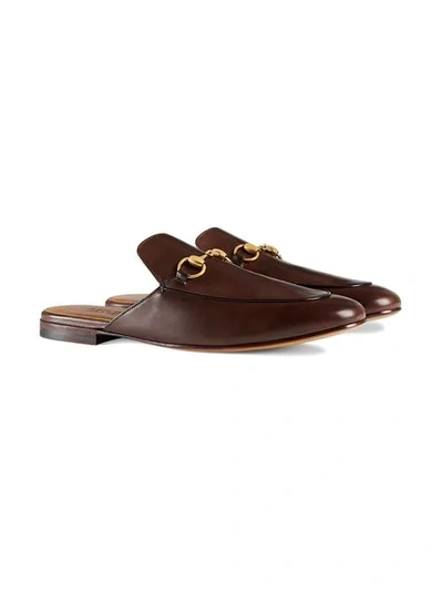 Shop Gucci Leather Horsebit Slipper In Brown