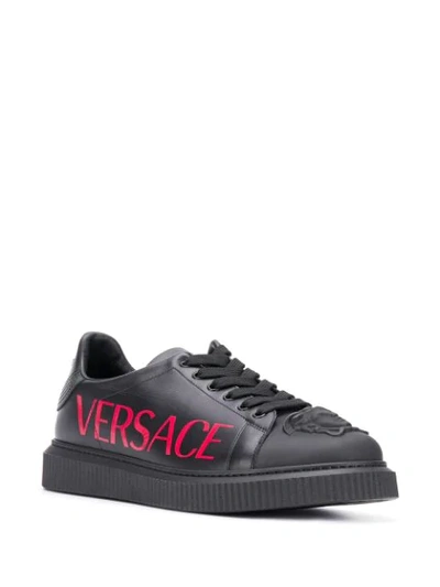 Shop Versace Medusa Low Top Sneakers In Black