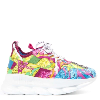 Shop Versace Baroque Multicolored Fabric Chain Reaction Sneakers
