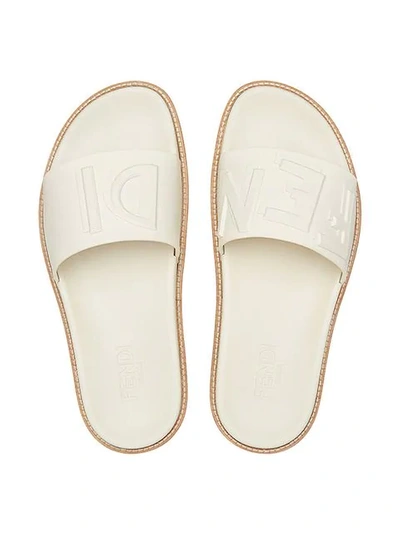 Shop Fendi Logo-embossed Slide Sandals In Neutrals