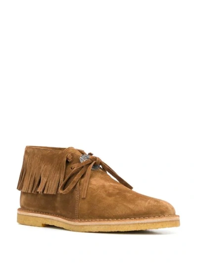 Shop Saint Laurent Fringed Desert Boots In Brown