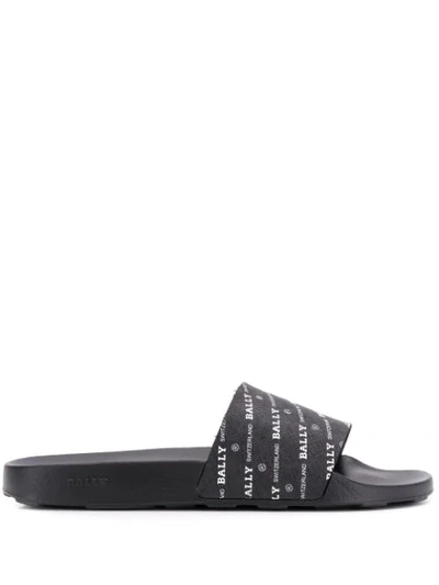 Shop Bally Logo Print Slide Sandals In 1 Black/white