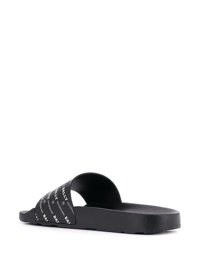 Shop Bally Logo Print Slide Sandals In 1 Black/white