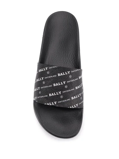 Shop Bally Logo Print Slide Sandals In 1 Black/white