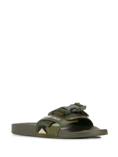 Shop Jimmy Choo Rey Flat Pool Slides In Green