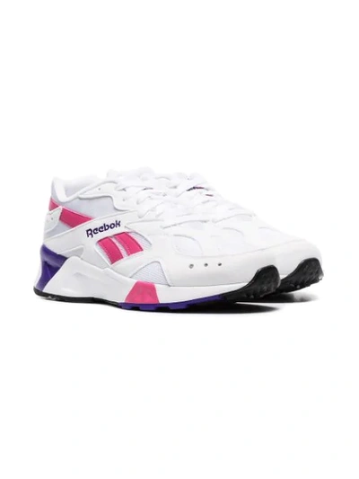 Shop Reebok White Aztrek Faux Leather Low Top Sneakers