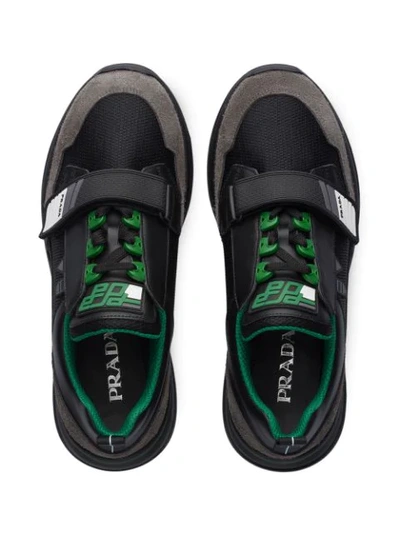 Shop Prada Leather And Technical Fabric Sneakers In Black