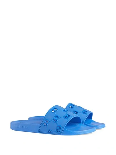 Shop Gucci Men's Rubber Gg Slide Sandal In Blue