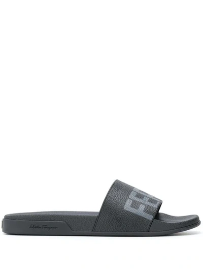 Shop Ferragamo Logo Slides In Black