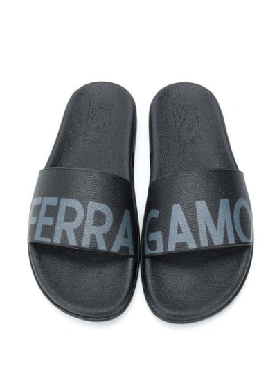 Shop Ferragamo Logo Slides In Black